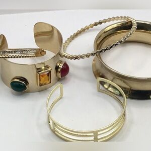 5 Bracelet Set, Gold Tone, Vintage, Crystals, Gems, Vintage